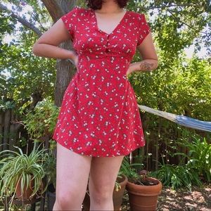 Little Red Floral Spring Summer Dress